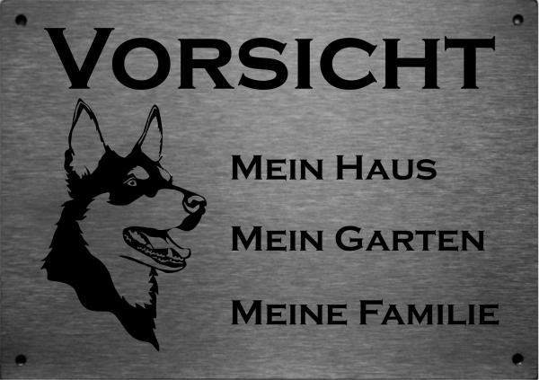 Edelstahl Hundeschild Australian Kelpie VORSICHT Mein Haus mein Garten meine Familie